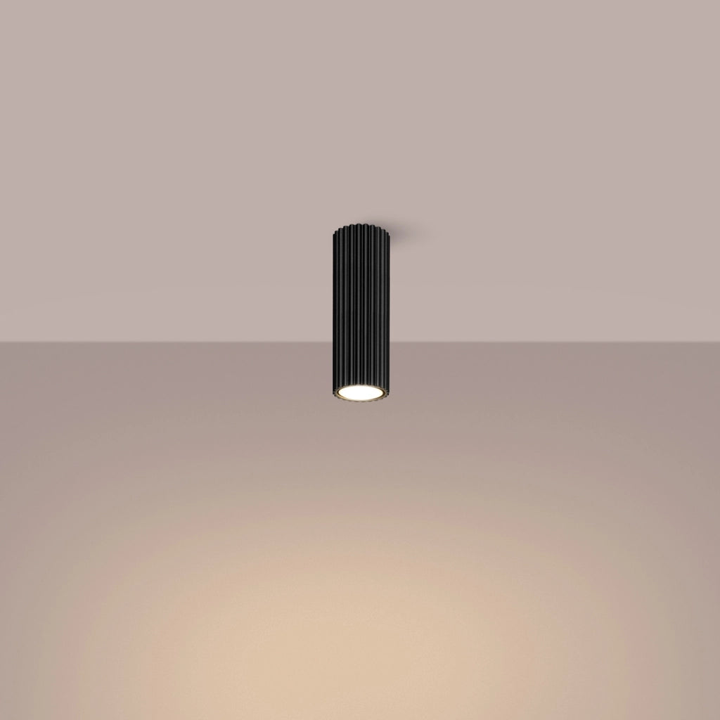 Faretto soffitto moderno nero tubo rigato 20cm GU10