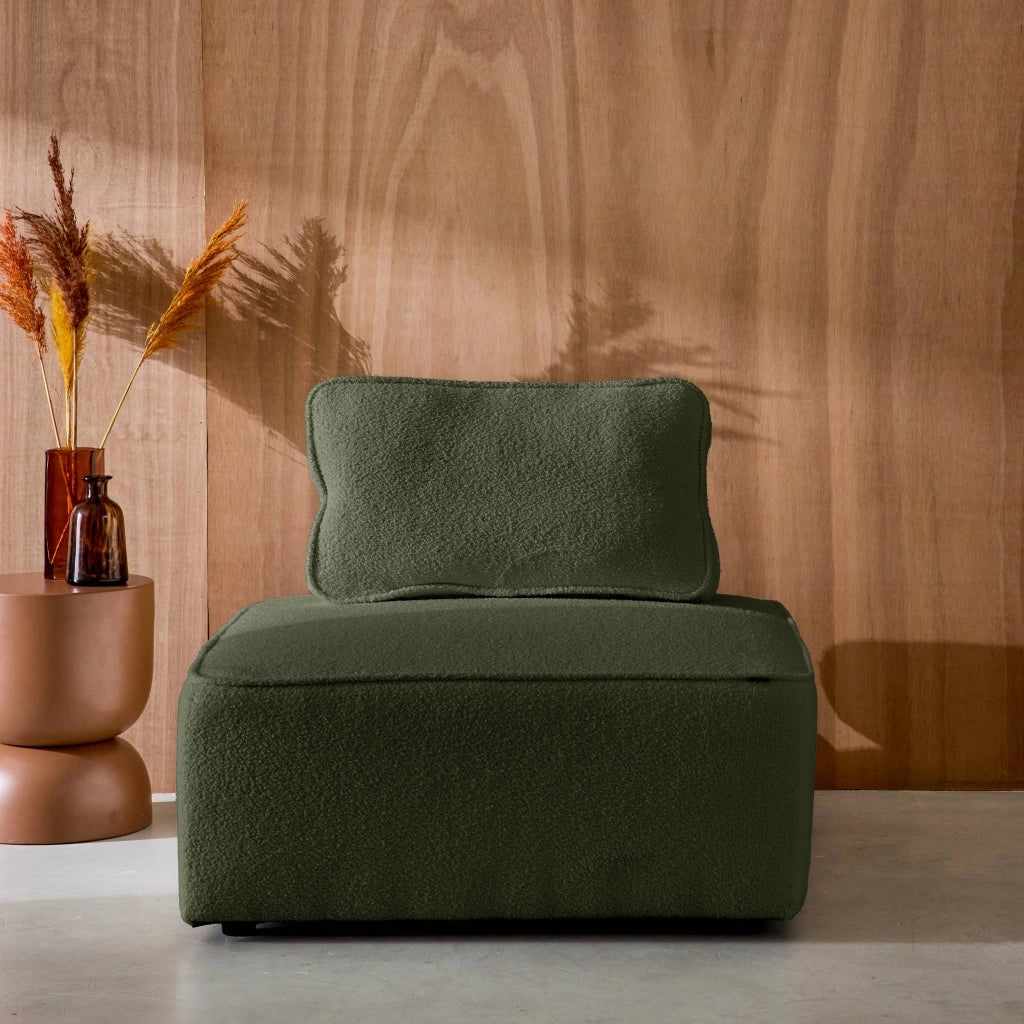 Modulo per divano modulare in tessuto bouclé, 1 posto, verde kaki