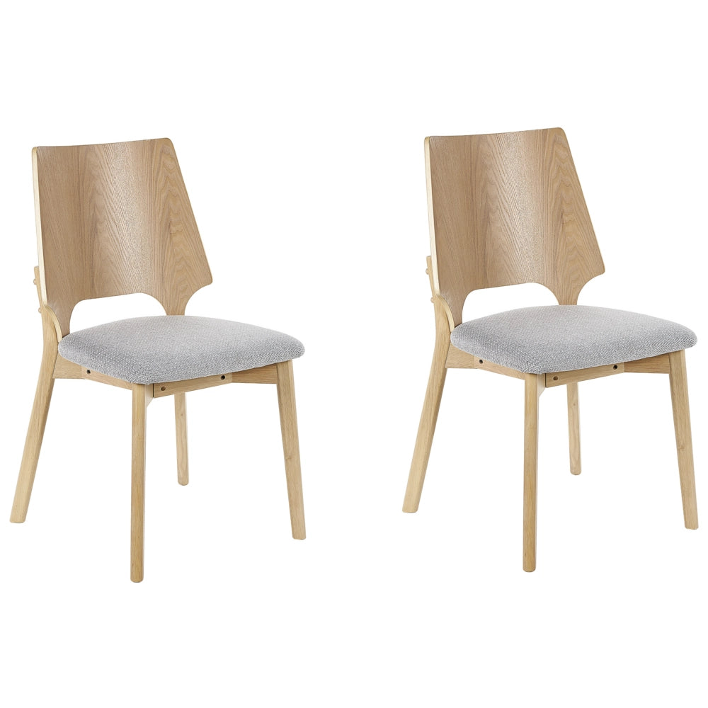 Set di 2 sedie da pranzo in legno chiaro e compensato grigio tessuto in poliestere gambe in gomma senza braccioli stile retrò tradizionale
