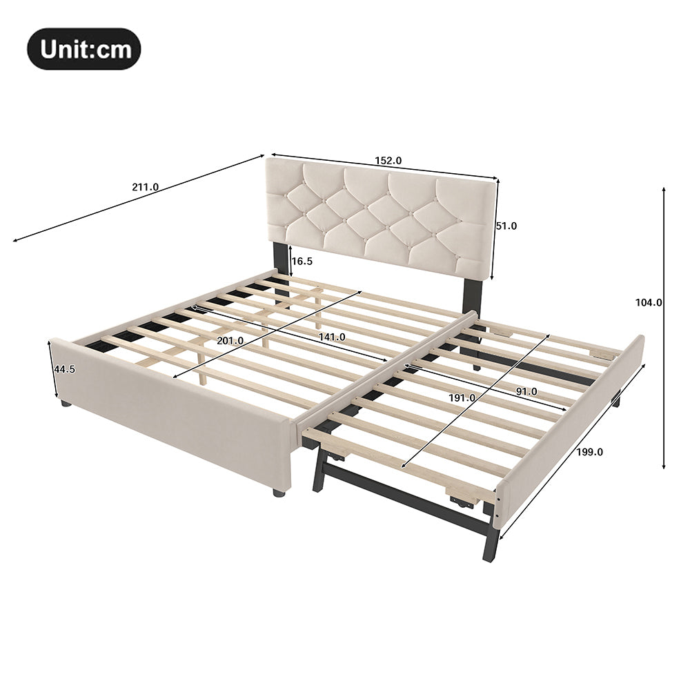 Letto-Xylo-140x200 cm-veluto, cassetto, doghe, minimalista, beige