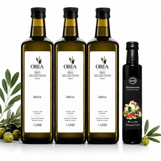 Olio d'oliva Extra Vergine 3 x 1L Confezione Economica - Biologico - Prezzato a freddo - Koroneiki - Doseatore Premium - Flacone con imboccatura in acciaio inossidabile - Olio di cottura