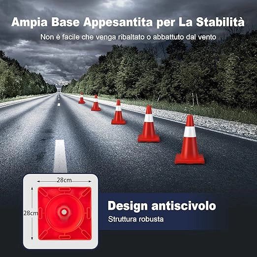 Set da 12 Coni Stradali con Gilet di Sicurezza, Coni Segnaletici Stradali con Strisce Refrigeranti, Birilli Stradali Riflettenti Luminosi in PVC Arancione Acceso per Traffico Guide Parcheggi