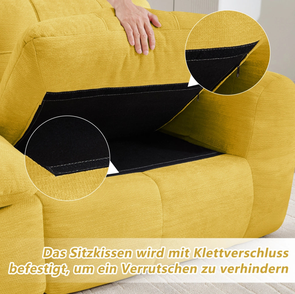 Divano modulare angolare 194x160x68 cm in chenille gialla con pouf; senza montaggio