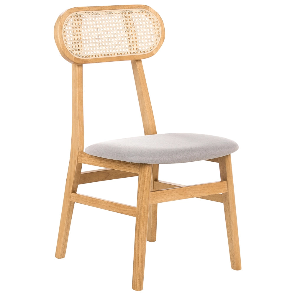 Set di 2 sedie da pranzo Sedute imbottite in poliestere Schienale in rattan a treccia viennese Struttura in legno di gomma Marrone chiaro