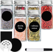 Set di 6 contenitori quadrati per erbe 120 ml - kit di applicazione - coperchio metallico - argento - etichette nere - organizzatore per erbe