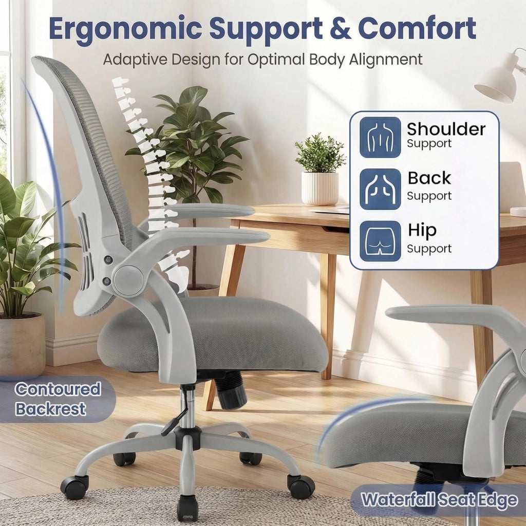 Sedia da ufficio in rete traspirante, sedia da scrivania ergonomica con altezza regolabile, braccioli pieghevoli, Cadeira girevole a 360° con ruote universali, carico 136 kg
