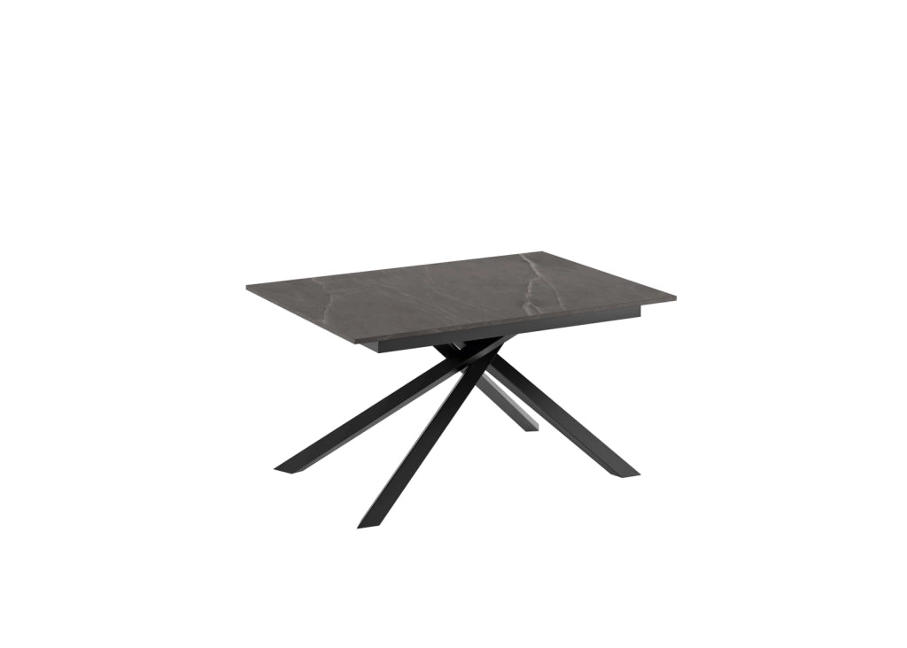 Tavolo Allungabile Pulse 25 Top in Melaminico Marmo Antracite Opaco Struttura in Metallo Nero - Dimensioni 140-190 x 90 x 76 cm