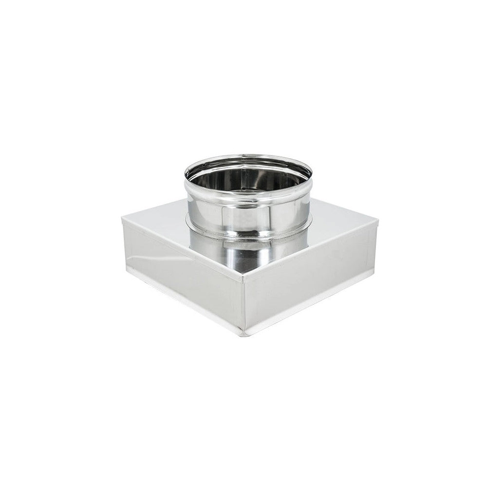 Riduzione inox aisi 304 da base quadra 200x200mm a tonda f variabile, diametro 100mm