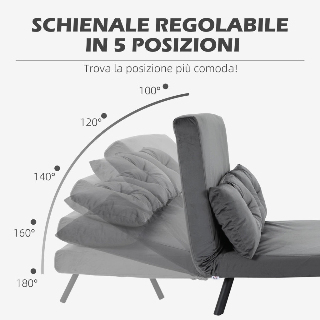 Divano Letto Schienale Regolabile 102x73x81 cm in Velluto Grigio Scuro