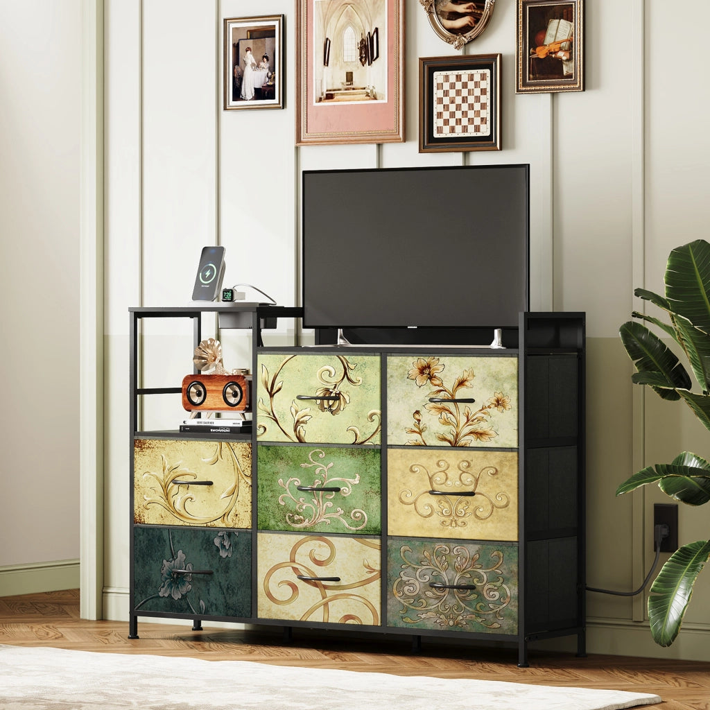 Cassettiera 8 cassetti con tessuto ¨C Zephmum ¨C Bianco 120x40x80 cm