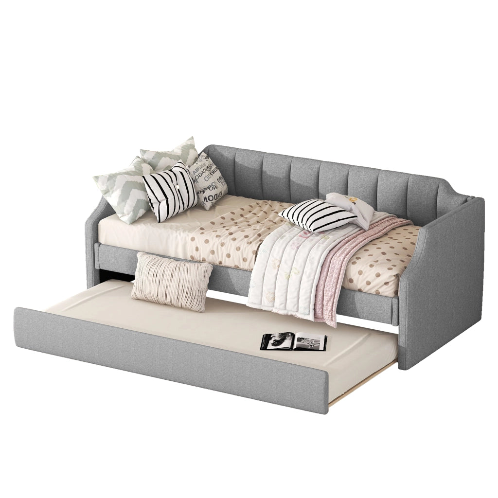 Letto a Divanetto 90 x 200 cm; Letto Singolo; Estraibile; in Cotone Lino; Grigio
