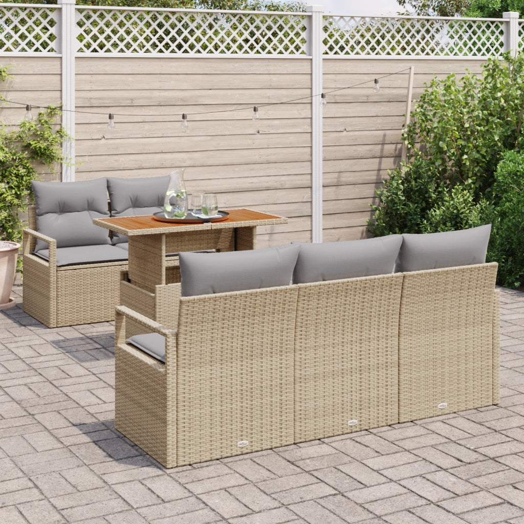 Set di Divani da Giardino 6 Pezzi con Cuscini Beige Polyrattan Acacia