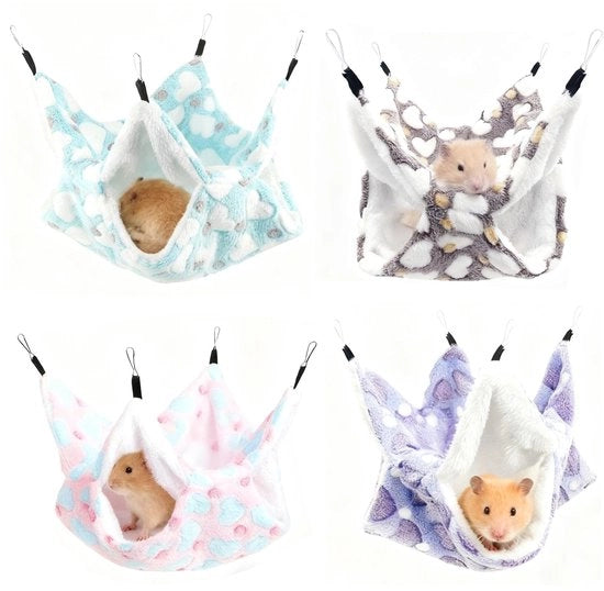 Set di 4 lettini per piccoli animali - Materiale zavorrante Koraal/Arctico Fleece - Installazione facile - Lettino per piccoli animali