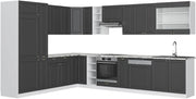 Cucina angolare completa Fame-Line, Bordeaux lucido/antracite, 347 x 60 cm, PT Antracite, per una progettazione flessibile della cucina e un'espansione modulare