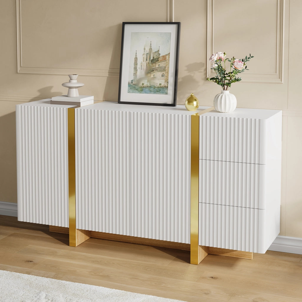 SIDEBOARD 140x36x75 cm 3 Ante e 3 Cassetti Bianco MDF e Pannello di Truciolare