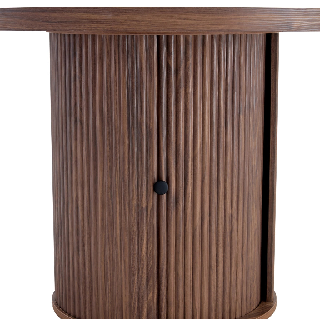 Tavolo rotondo 115x115x74 cm con spazio contenitore in MDF; colore noce
