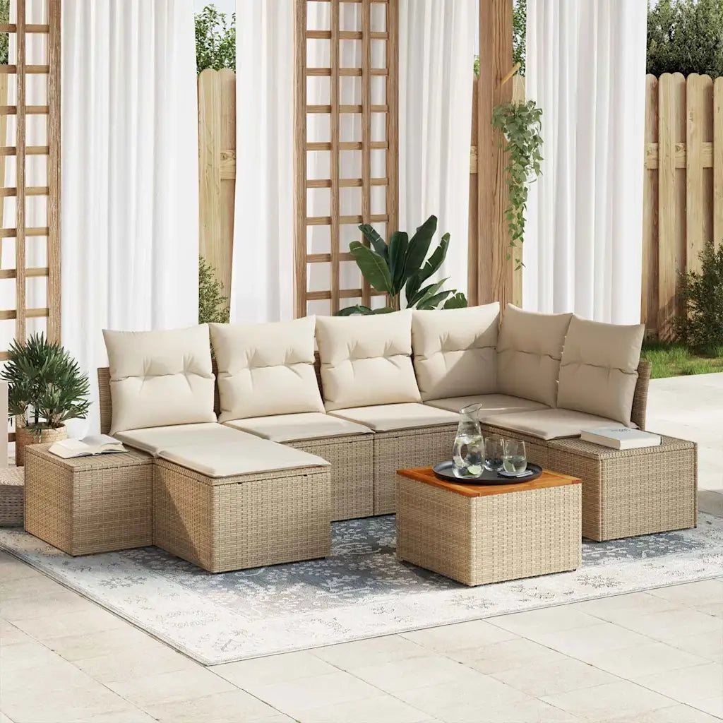 Set Divano da Giardino con cuscino 7 pcs Beige polyrattan