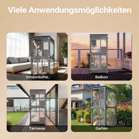 Recinto per gatti da esterno 74 x 78 x 180 cm, legno di abete, più livelli, 2 porte, con rotelle, recinto per gatti per giardino, balcone, rifugi