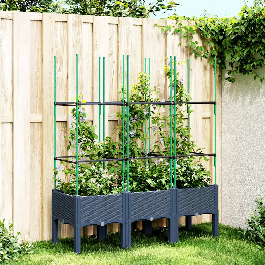 Fioriera Giardino con Traliccio-Vaso da Esterno-Contenitore per Piante Grigio Blu 120x40x142,5 cm PP
