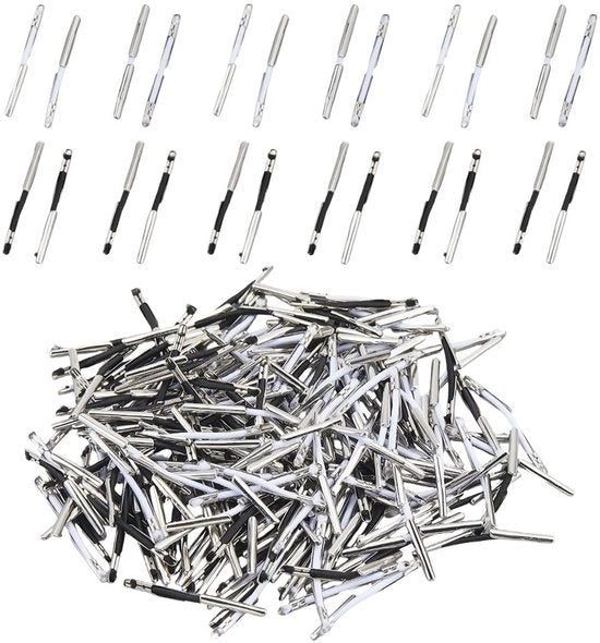 1 pacchetto 200 pezzi 2 colori filo metallico elastico corda metallica estremità metalliche bulk nero bianco acciaio inox metalliche grappe laccio di fissaggio stringa elastica per cappelli
