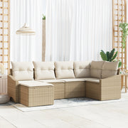 Set da Pranzo per Giardino 6 Pezzi con Cuscini Beige Rattan Polivalente