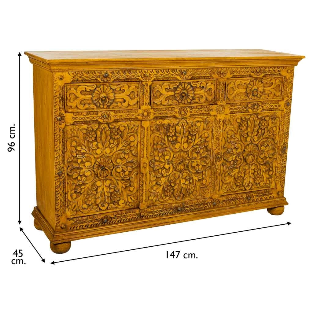 Credenza in legno artigianale gialla 147x45x96