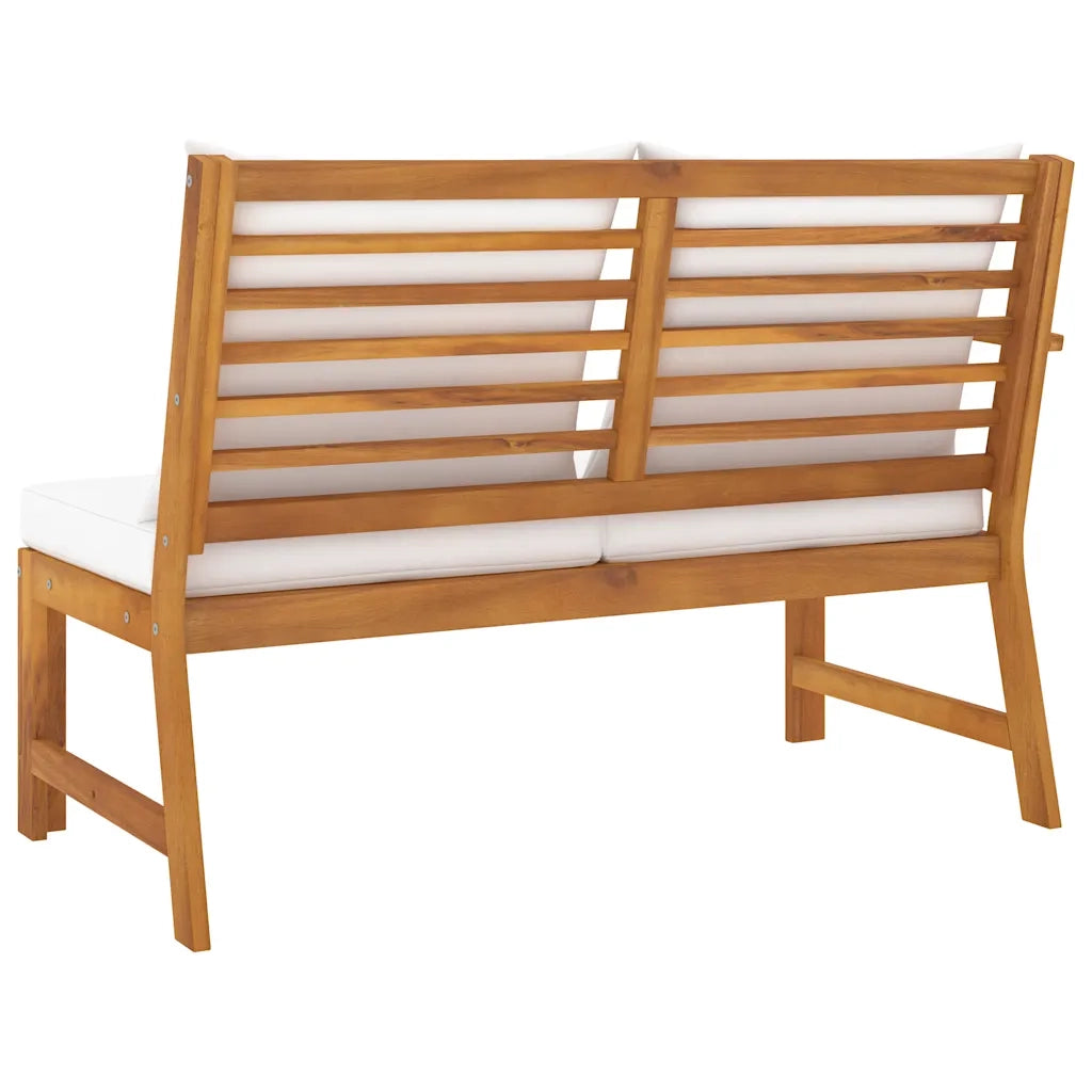 Panca da Corridoio-Sgabello-Panca da esterno 114,5 cm con Cuscino Crema in Legno di Acacia