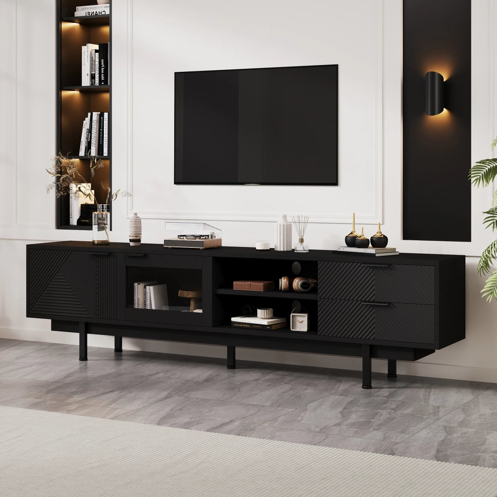 Mobile TV con 2 Ante e 2 Cassetti; 2 Vani Semiaperti; Stile Moderno; 200??40??50;5 cm; in Pannello Truciolare; Nero