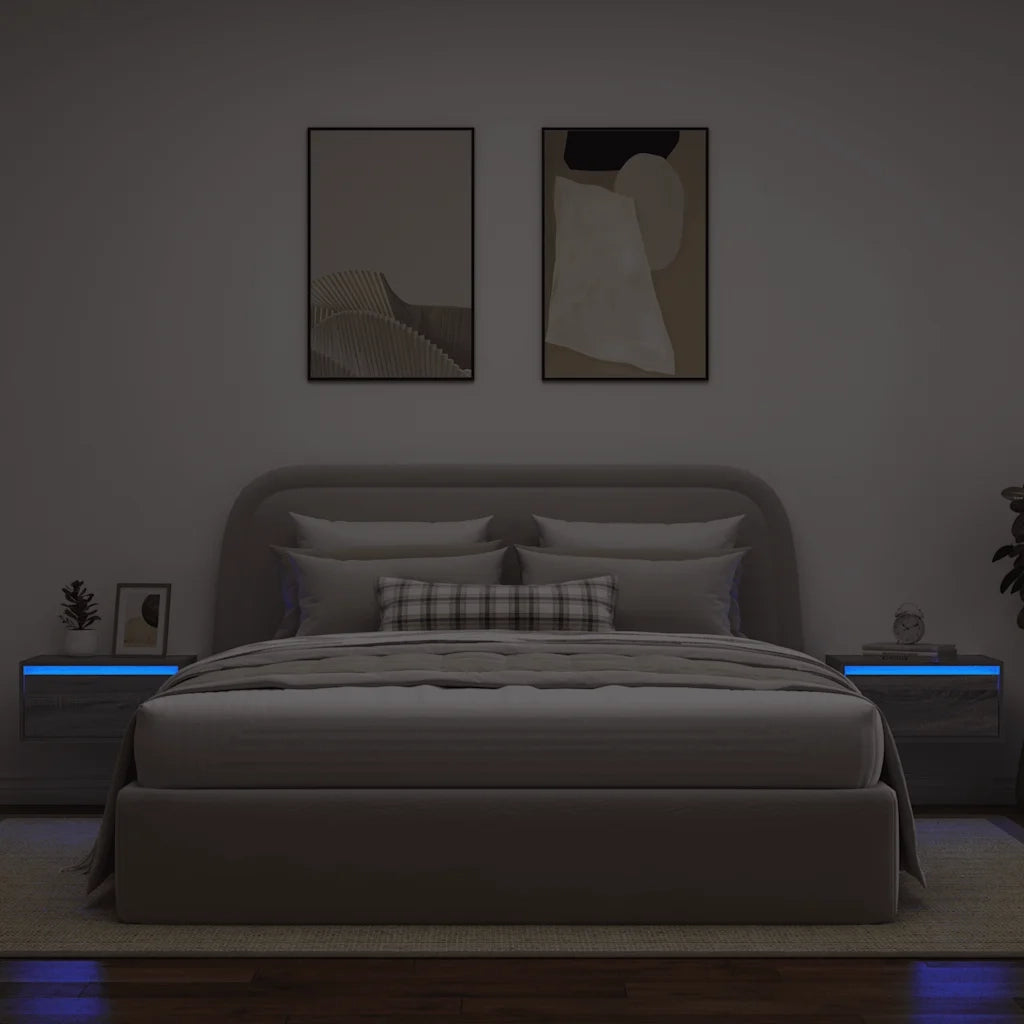 Comodini a Parete con luci LED 2 pz-Set di 2 Tavolino da notte Grigio Sonoma 239234