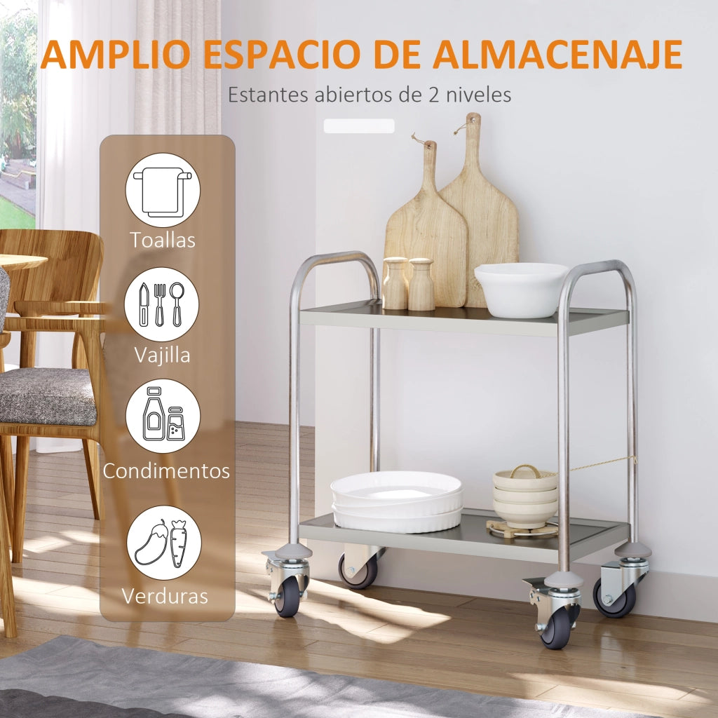 Carrello Cucina con 2 Ripiani e 2 Bracci ¨C Zephmum ¨C 80x45x82 cm Acciaio Inox