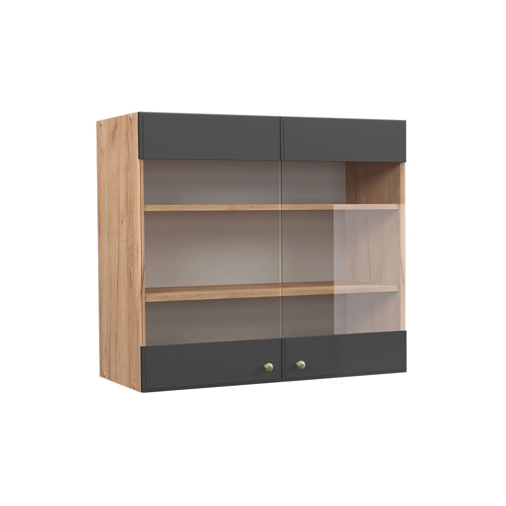 Mobile da cucina in vetro Fame-Line Antracite-oro/Rovere dorato 80 cm Vicco