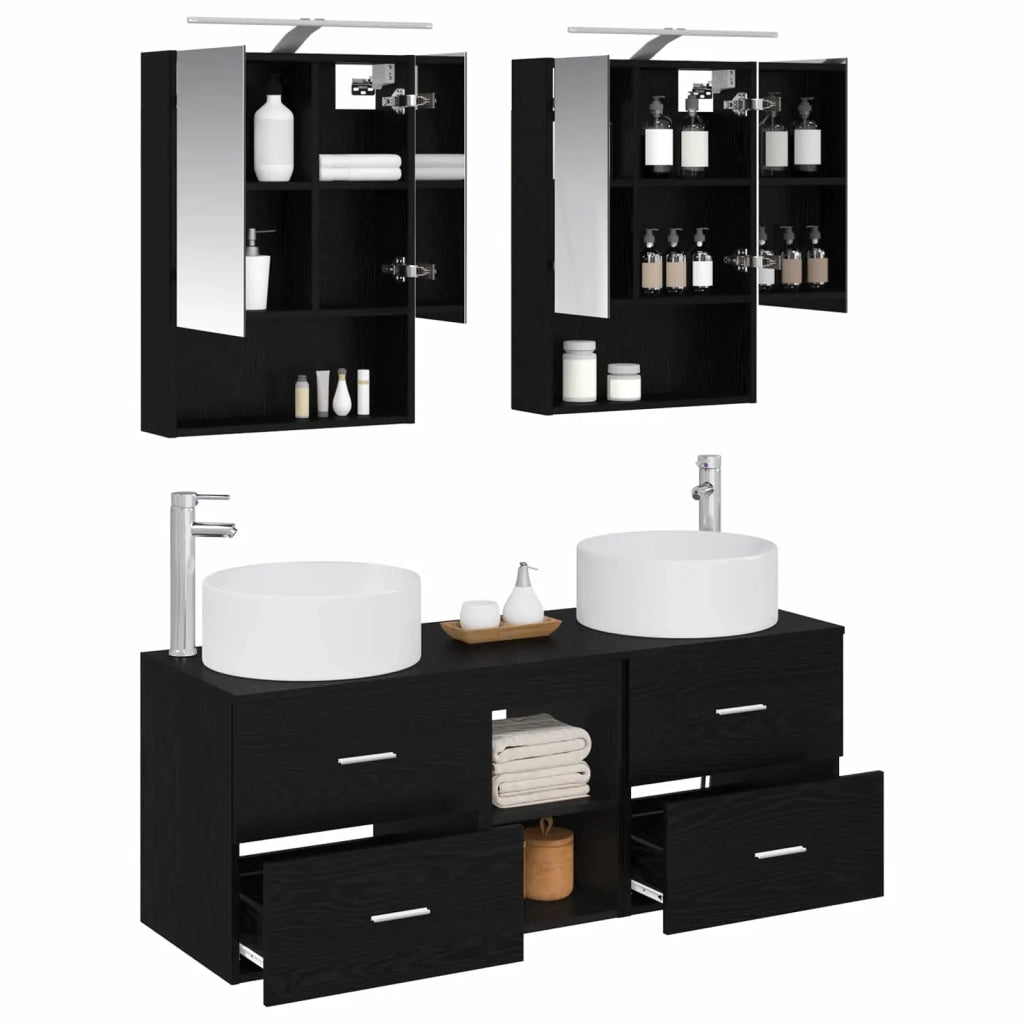 Set di mobili per il bagno 5 pcs Rovere Nero 3407080