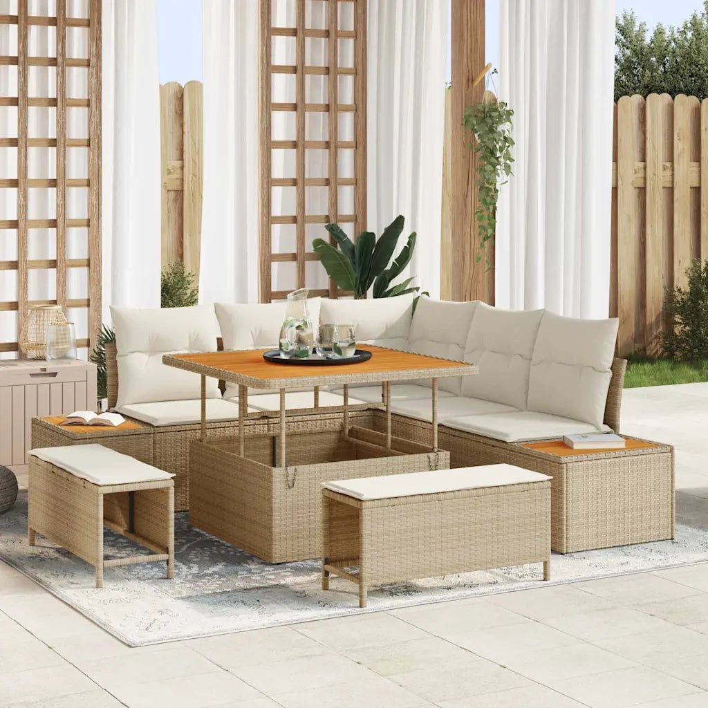 Set Divano da Giardino con cuscino 8 pcs Beige e Crema