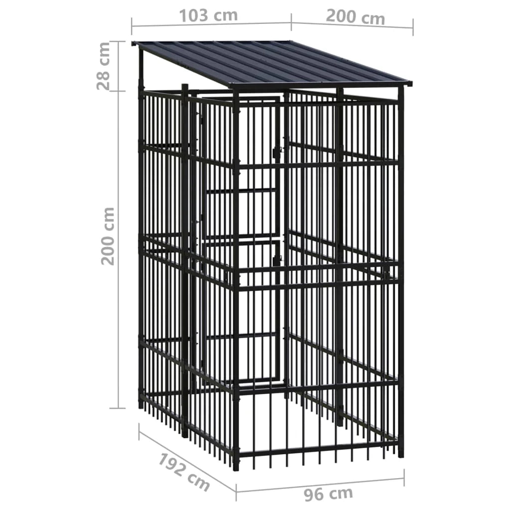 Cuccia/gabbia/recinto per animali domestici da esterno con tetto per cani acciaio 1,84 m² nero 02_0041729
