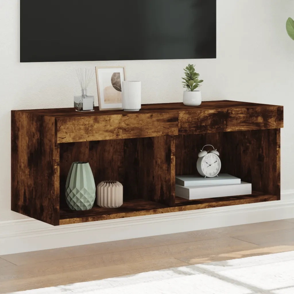 Mobile TV | Armadietto TV | Mobile Porta TV con Luci LED Rovere Fumo 80x30x30 cm