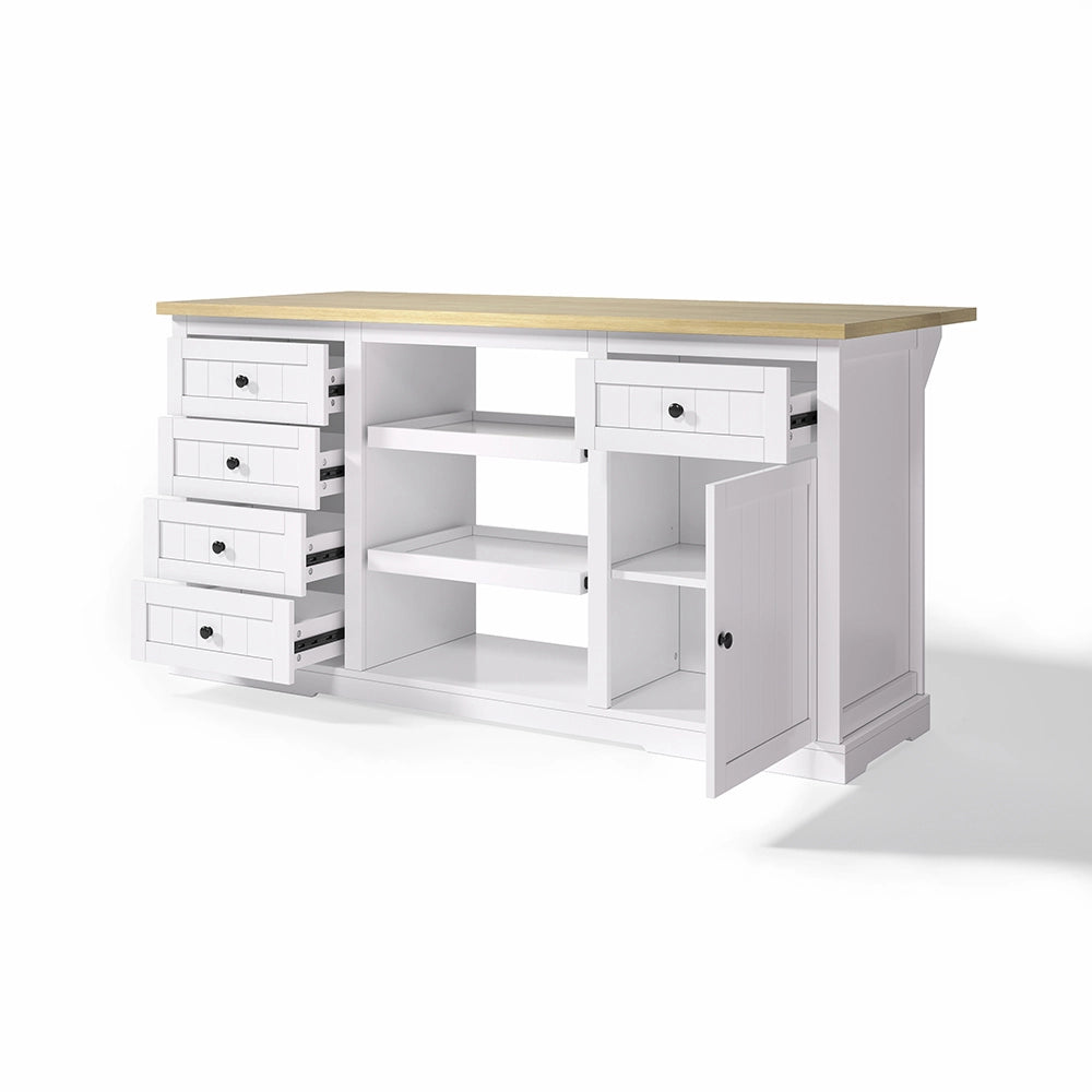 Buffet bar con prese - Xylo - 150x65x75cm bianco 5 cassetti