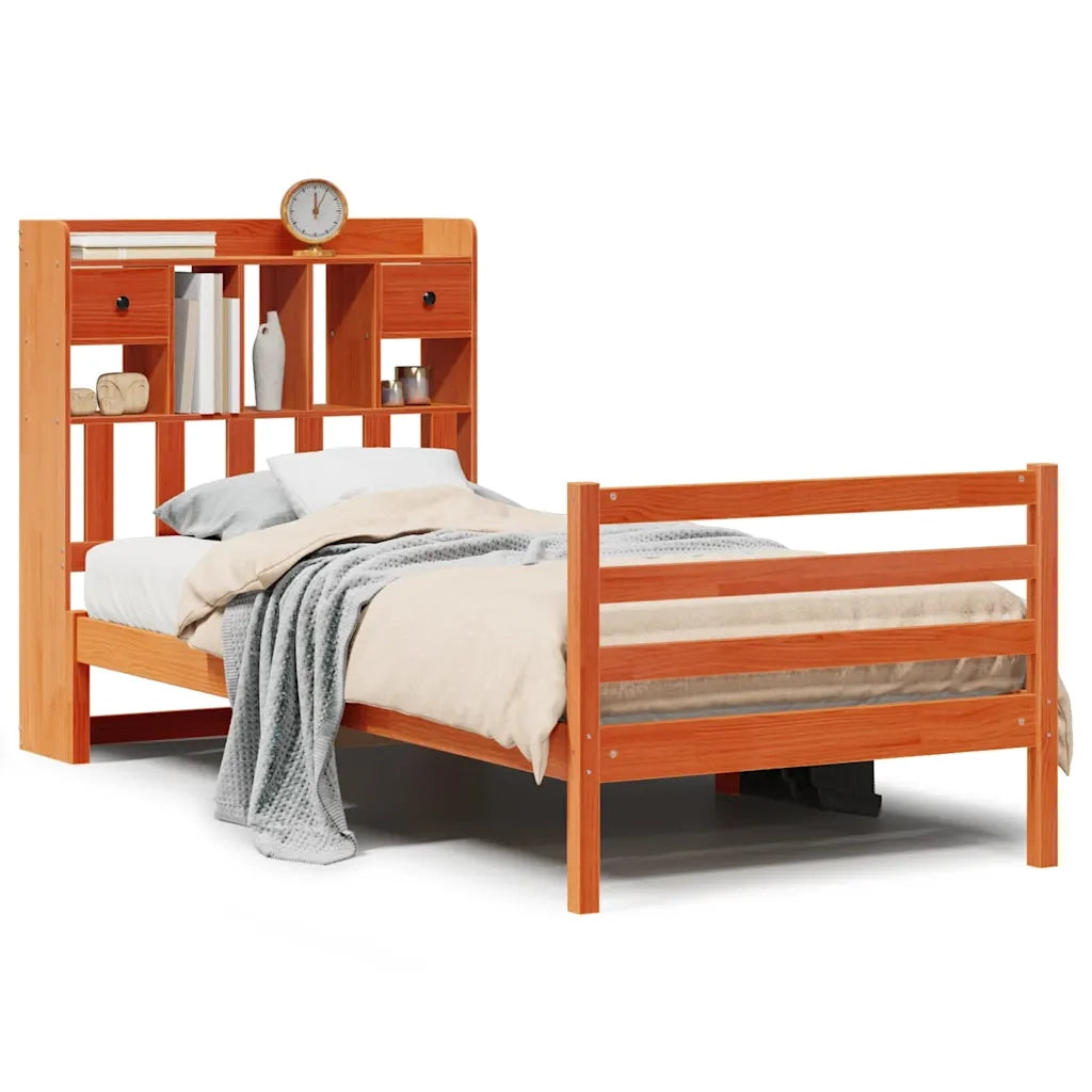 Letto Libreria senza Materasso Marrone Cera 75x190 cm in Pino 3321948