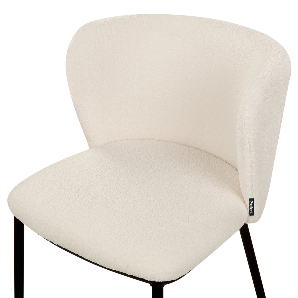 Set di 2 sedie da pranzo in bouclè bianco sporco Rivestimenti in metallo nero Gambe senza braccioli Schienale curvo Design moderno e contemporaneo
