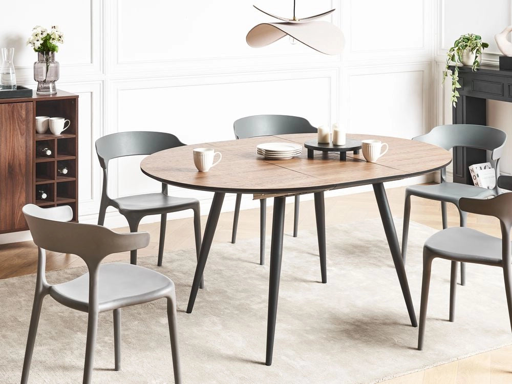 Sala da pranzo Piano in MDF marrone chiaro Gambe in metallo Gambe a forcella Stile industriale moderno