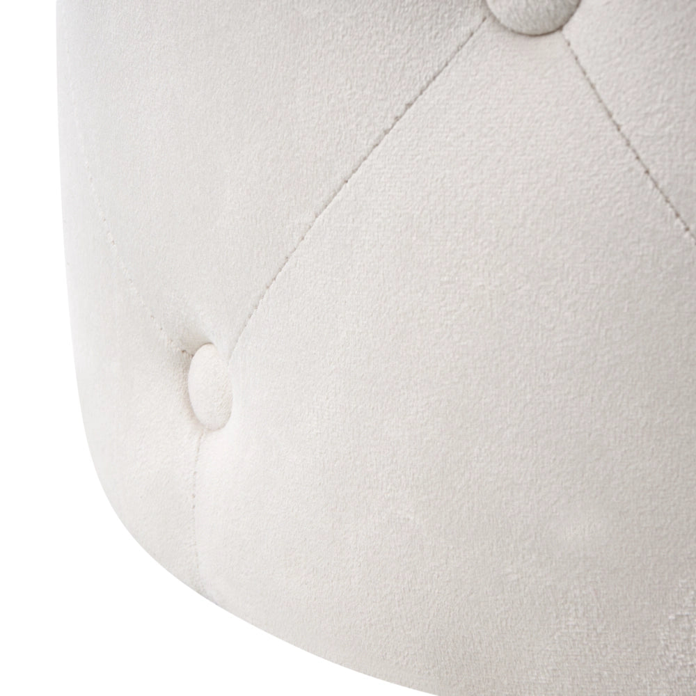 Pouf elegante in velluto di colore bianco sporco trapuntato stile classico moderno