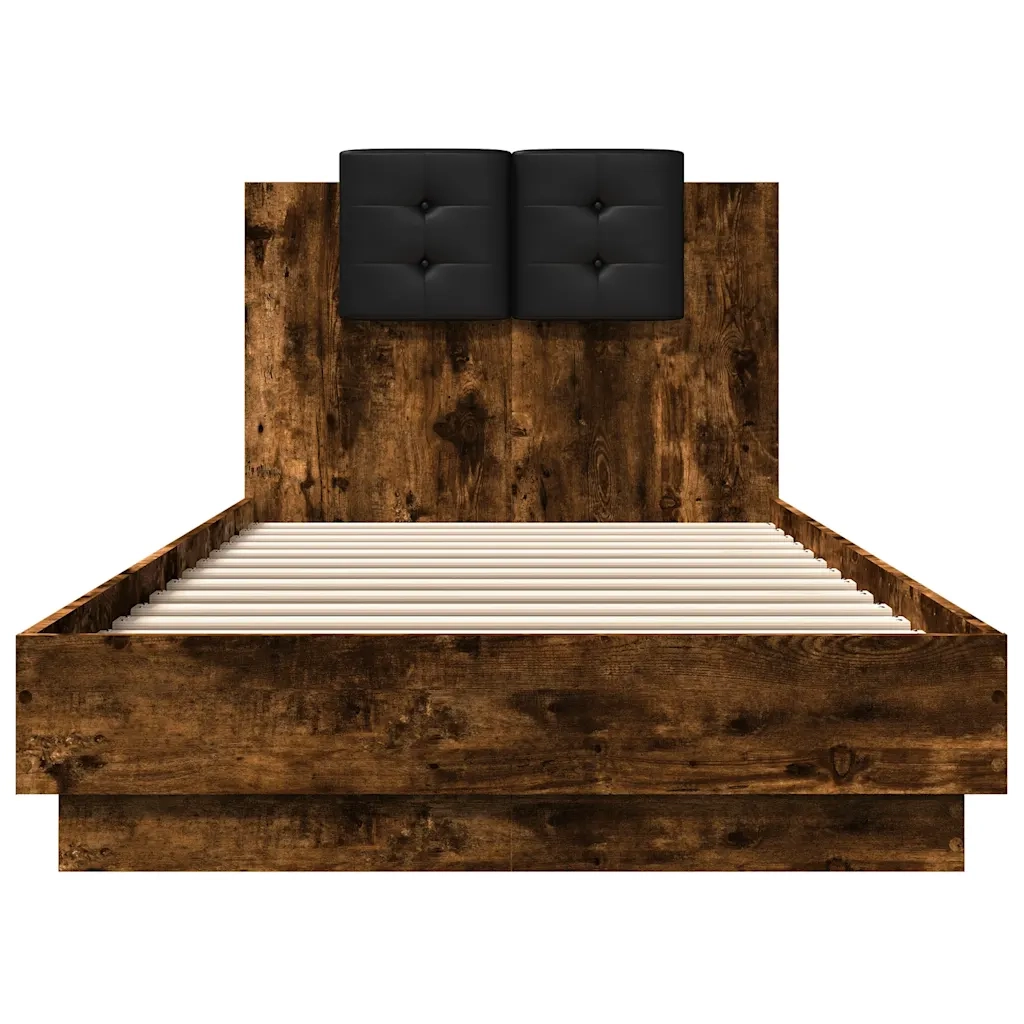 Letto singolo | Letto per adulti | Giroletto con Testiera e LED Rovere Fumo 100x200 cm