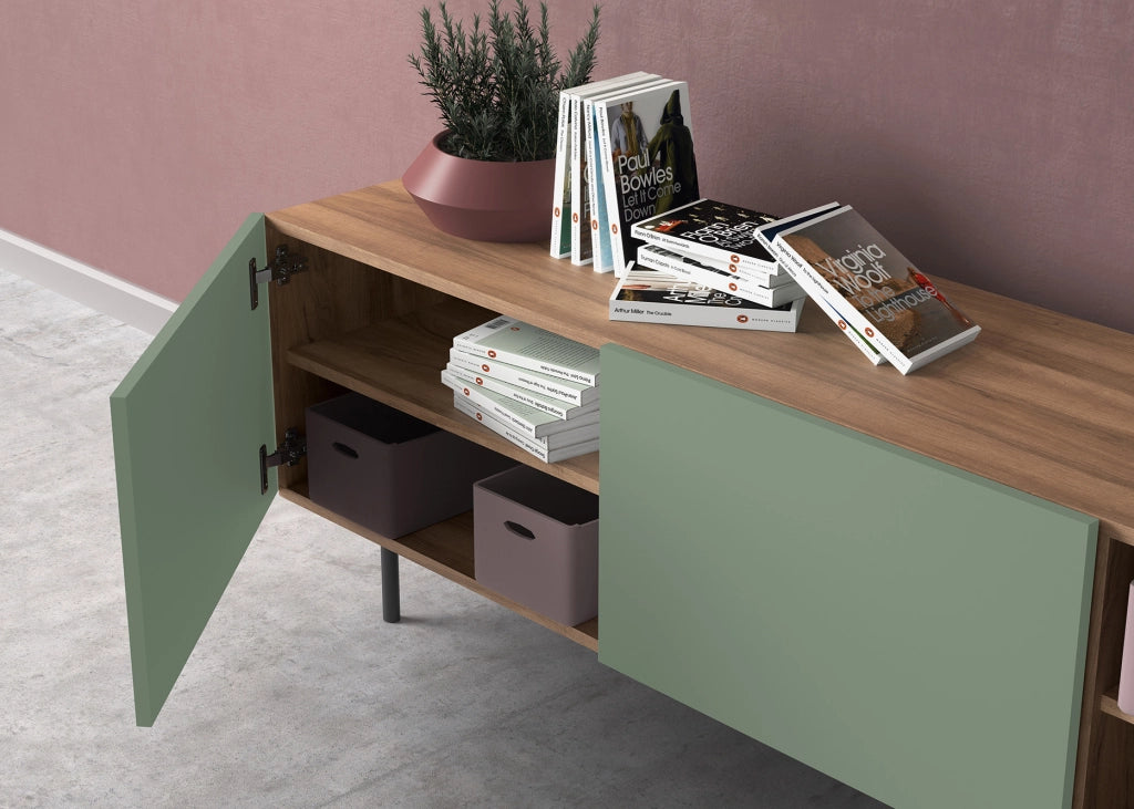 Mobile TV Herdasa effetto noce e verde gambe grafite 52x180x44