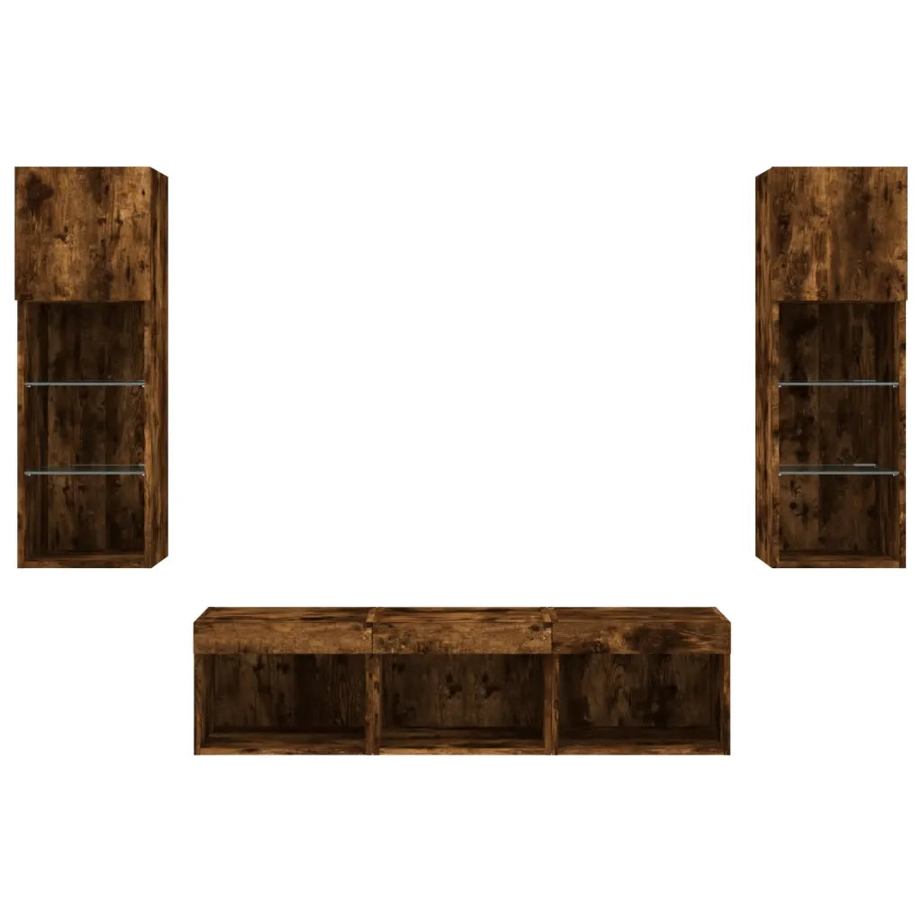 vidaXL Mobili TV a Muro con LED 5pz Rovere Fumo in Legno Multistrato