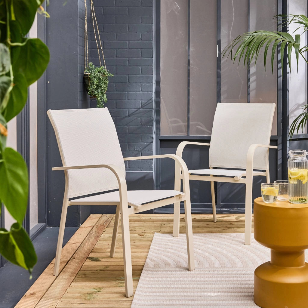 Set 2 sedie da giardino impilabili in alluminio e textilene, beige