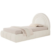 Letto Contenitore Letto Singolo 90x200 cm; Contenitore idraulico; Bouclé; Beige
