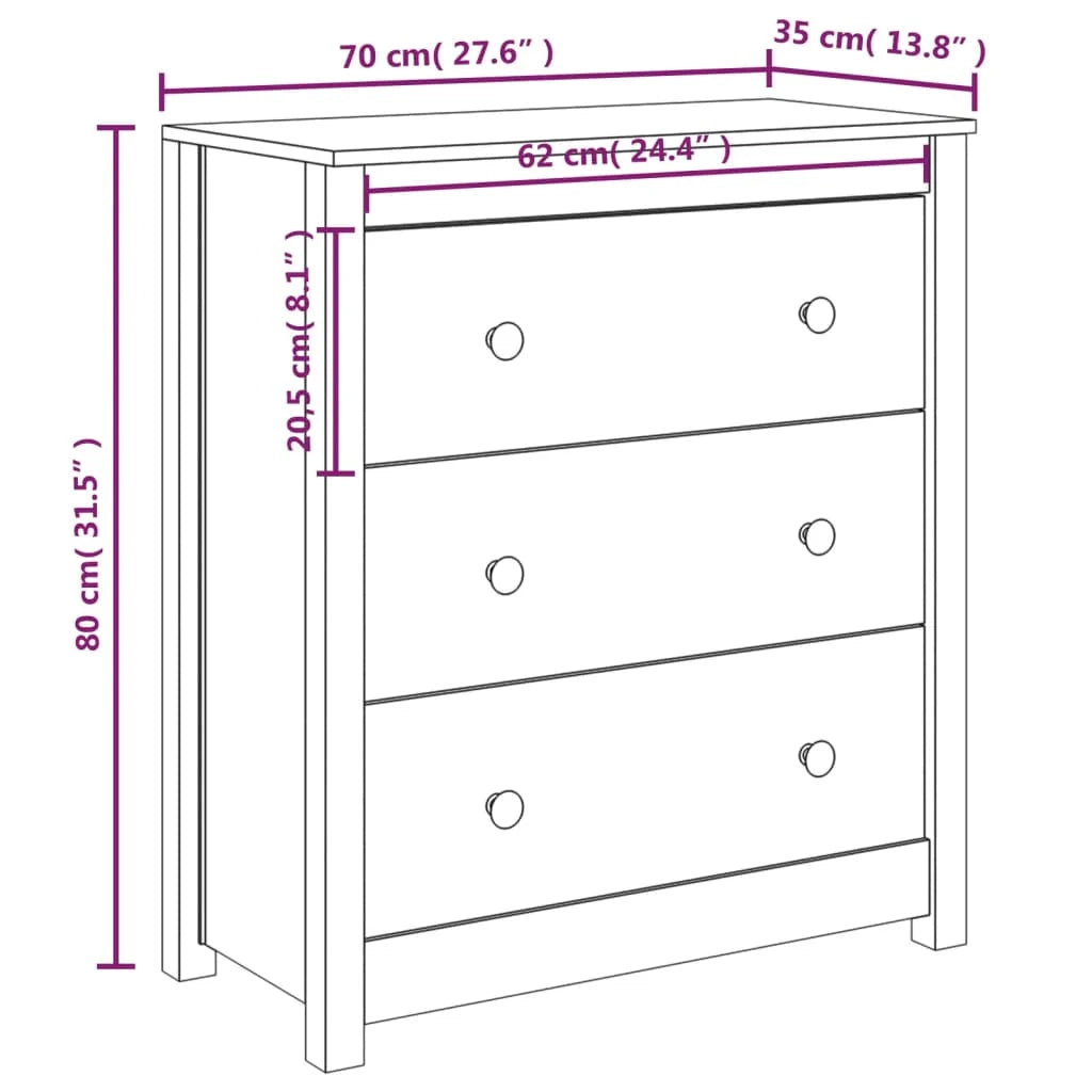 Buffet credenza cassettiera armadio mobile contenitore organizer per cucina soggiorno salotto 70 x 35 x 80 cm legno massello di pino marrone 02_0029646