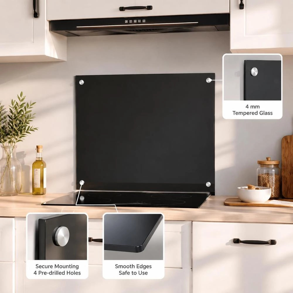 Kitchen Backsplash Black 80x60 Cm Tempered Glass