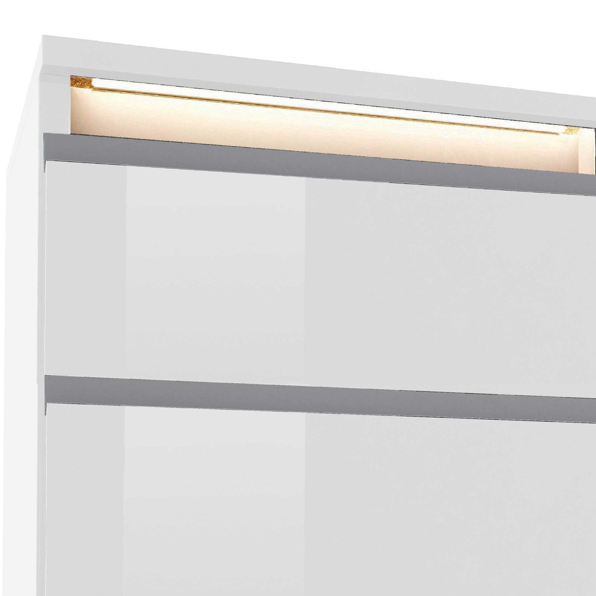 Comodino MAGIC con Luce LED Bianca 50x40x65 cm - Comodino Moderno con 3 Cassetti e Manici in Alluminio - Comodino in Legno Riciclato Bianco Lucido