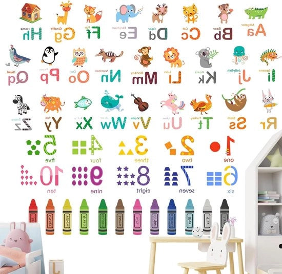 Sfondi per Pareti con Numeri e Lettere per Aula di Scuola Materna e Decorazione per Camera dei Bambini, Nido e Sala da Pranzo