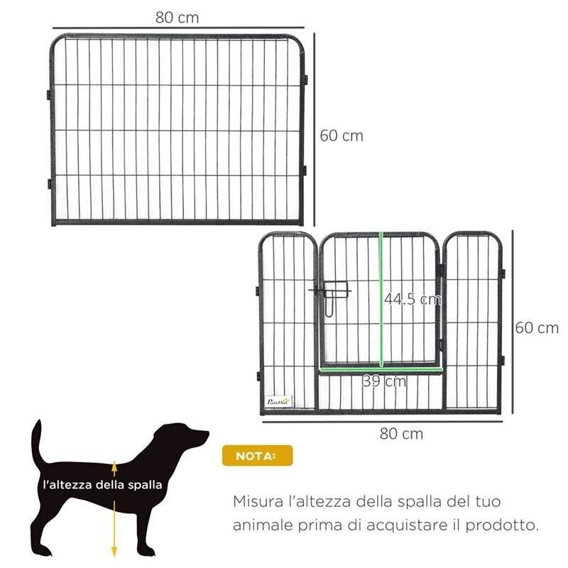 RECINTO PER ANIMALI 12 PANNELLI MODULABILI IN ACCIAIO 2 INGRESSI 80X1.5X60CM